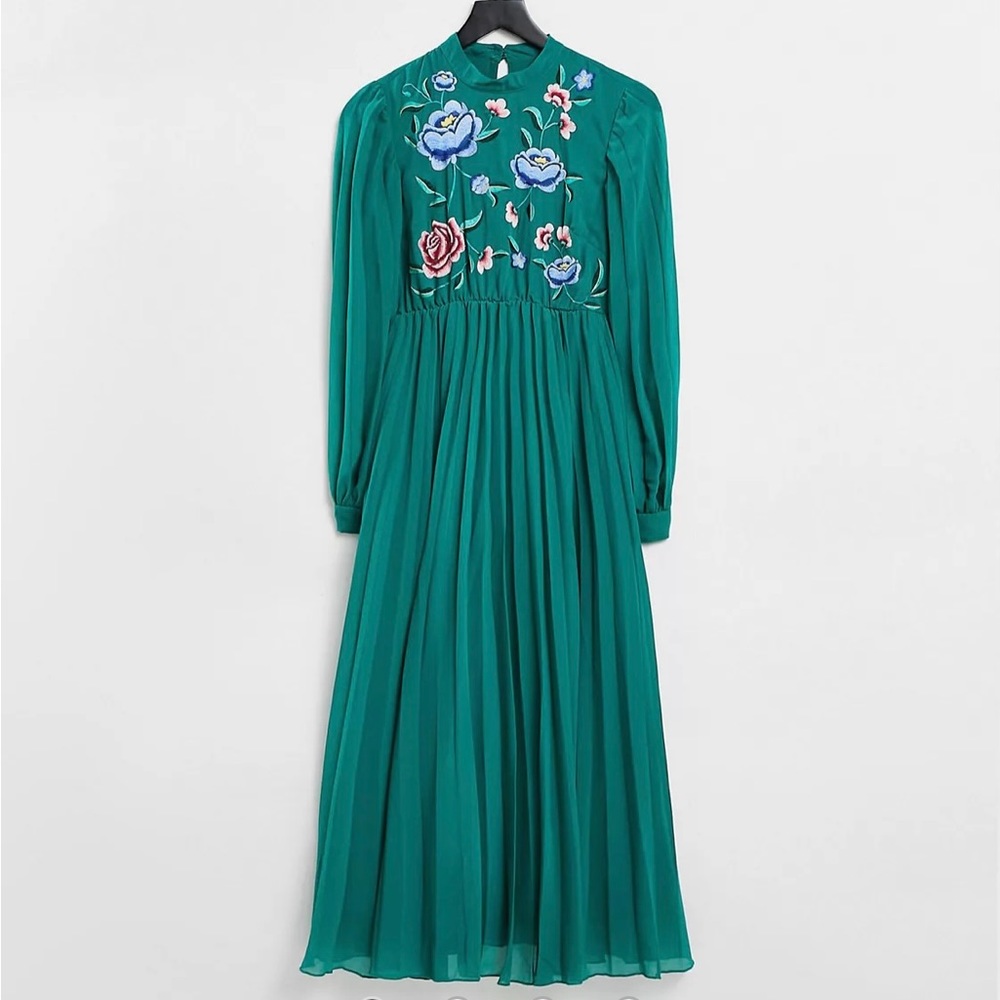 ASOS Maternity Embroidered Dress Forest Green US 10 Medium